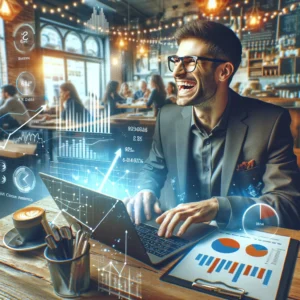 a man smiling working on his laptop using his small business growth hacks